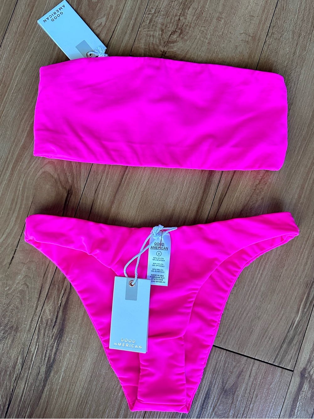Good American Hot Pink Strapless Bikini Set NWT Size 0
